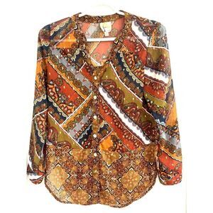 Anthropologie Fig and Flower Long Sleeve Dressy Boho Blouse Sz Small Petite EUC